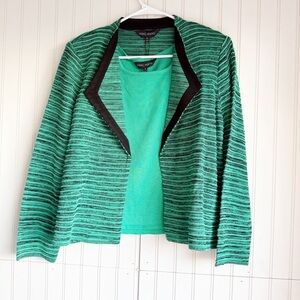 Ming Wang Size Petite L Green Ribbed Space Dye Knit Cardigan and Shell Set NEW!